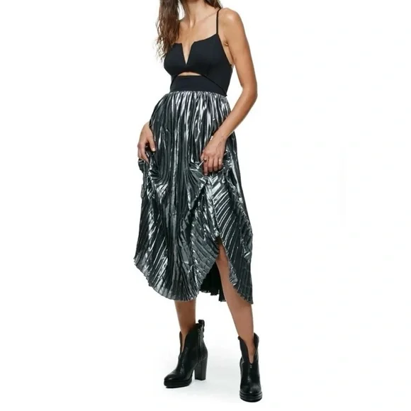 Free People Dresses | Free People Piper Pleated Midi Dress | Color: Black/Silver | Size: Xs | Slslav's Closet Free People Dresses | Free People Piper Pleated Midi Dress | Color: Black/Silver | Size: Xs | Slslav's Closet